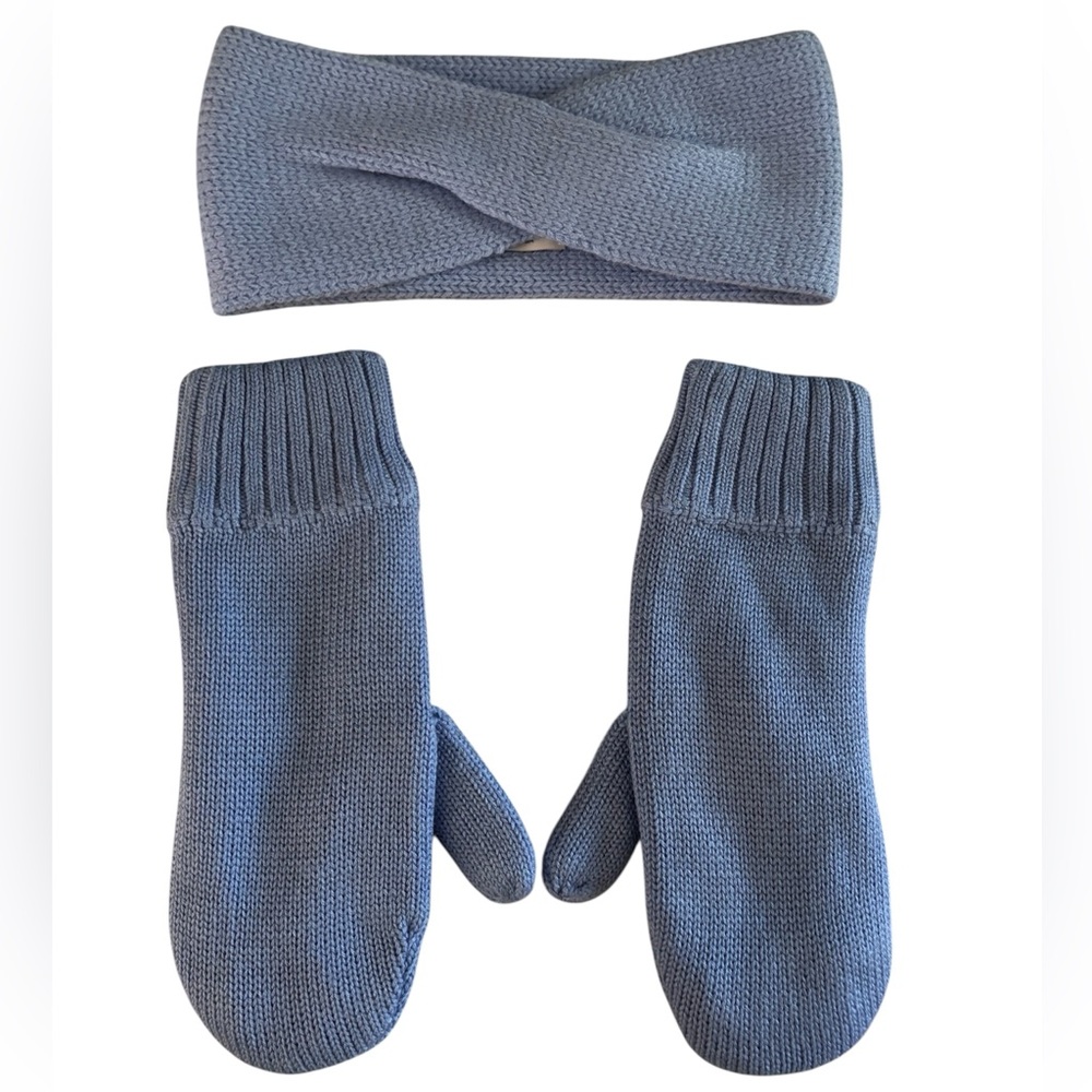 NWOT Aritzia Sunday Best Snow Bunny Headband and Lolo Mittens Periwinkle Blue